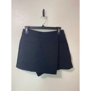Zara Womens Black Asymmetric Wrap Skort High Waisted Side Zip Size Small S